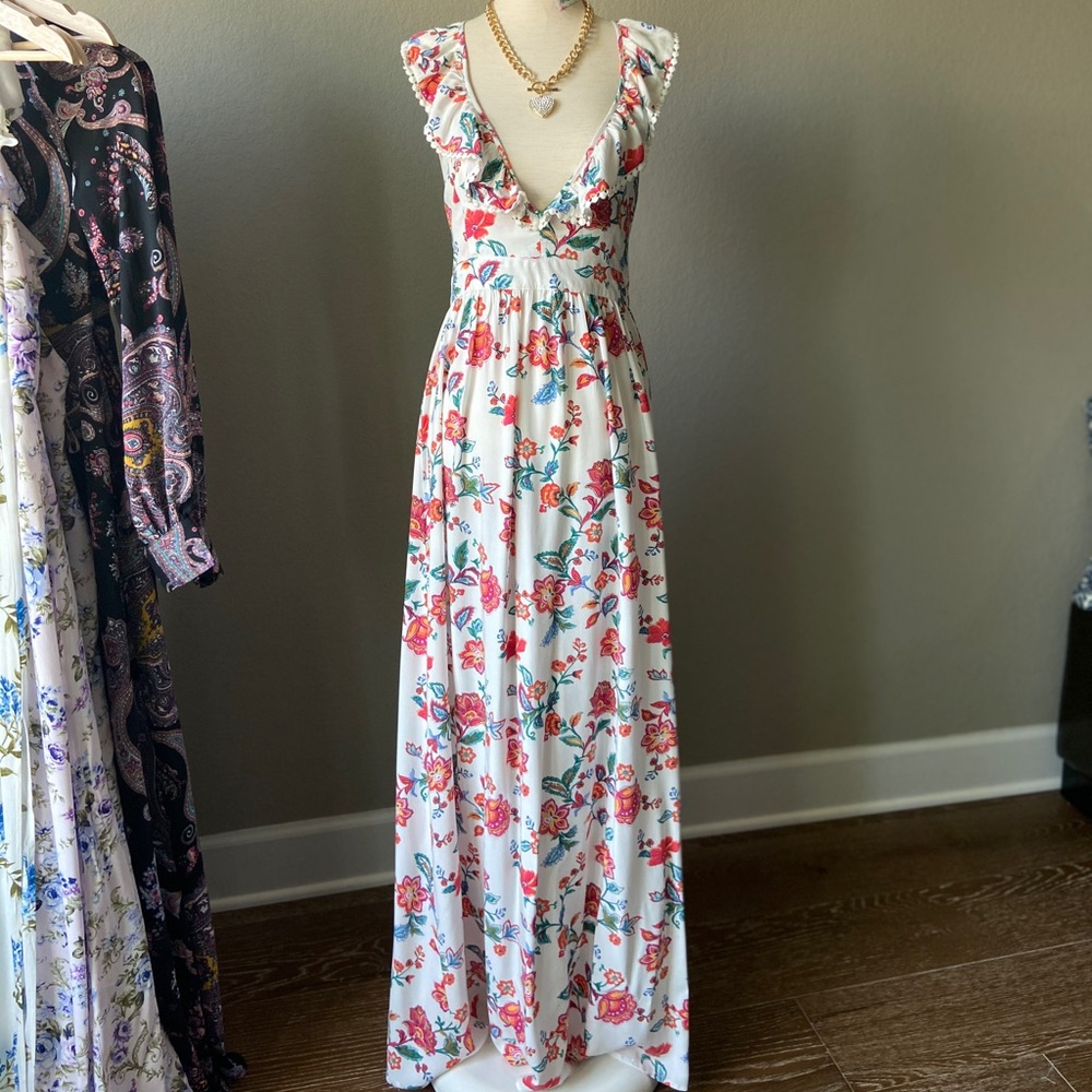 🛍FOREVER 21 Floral Ruffle-trimmed Dress Open-back - Picture 5 of 11